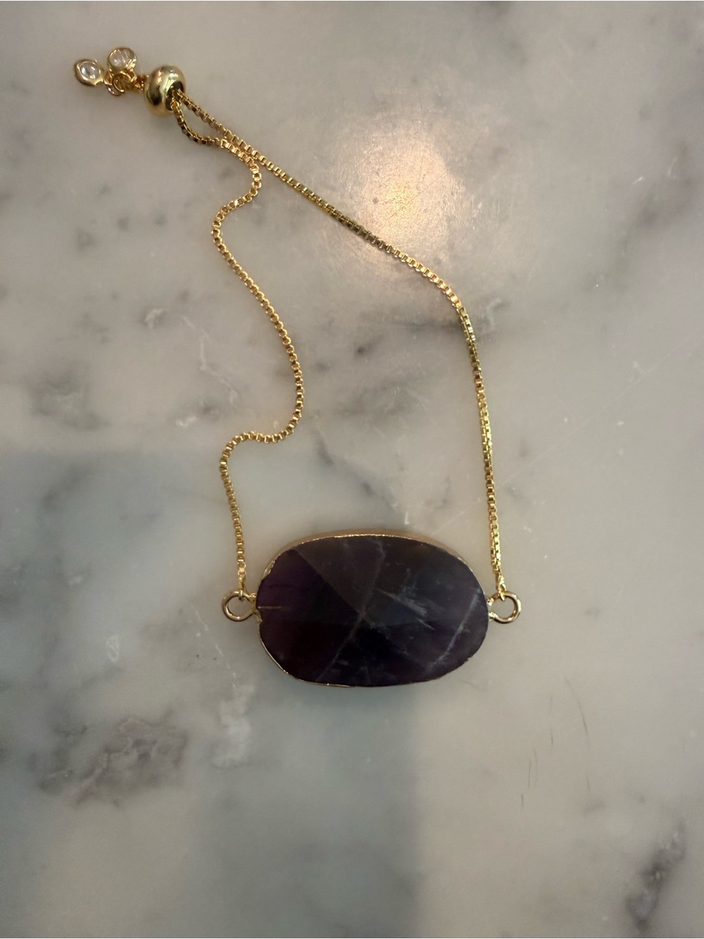 Gold Chain Bracelet with Amethyst Point Pendant Gemstone